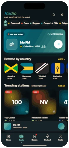 Carib Radio player interface