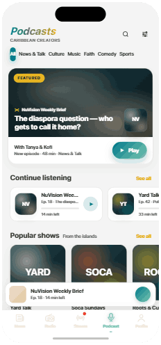 Caribbean Radio — Podcasts tab