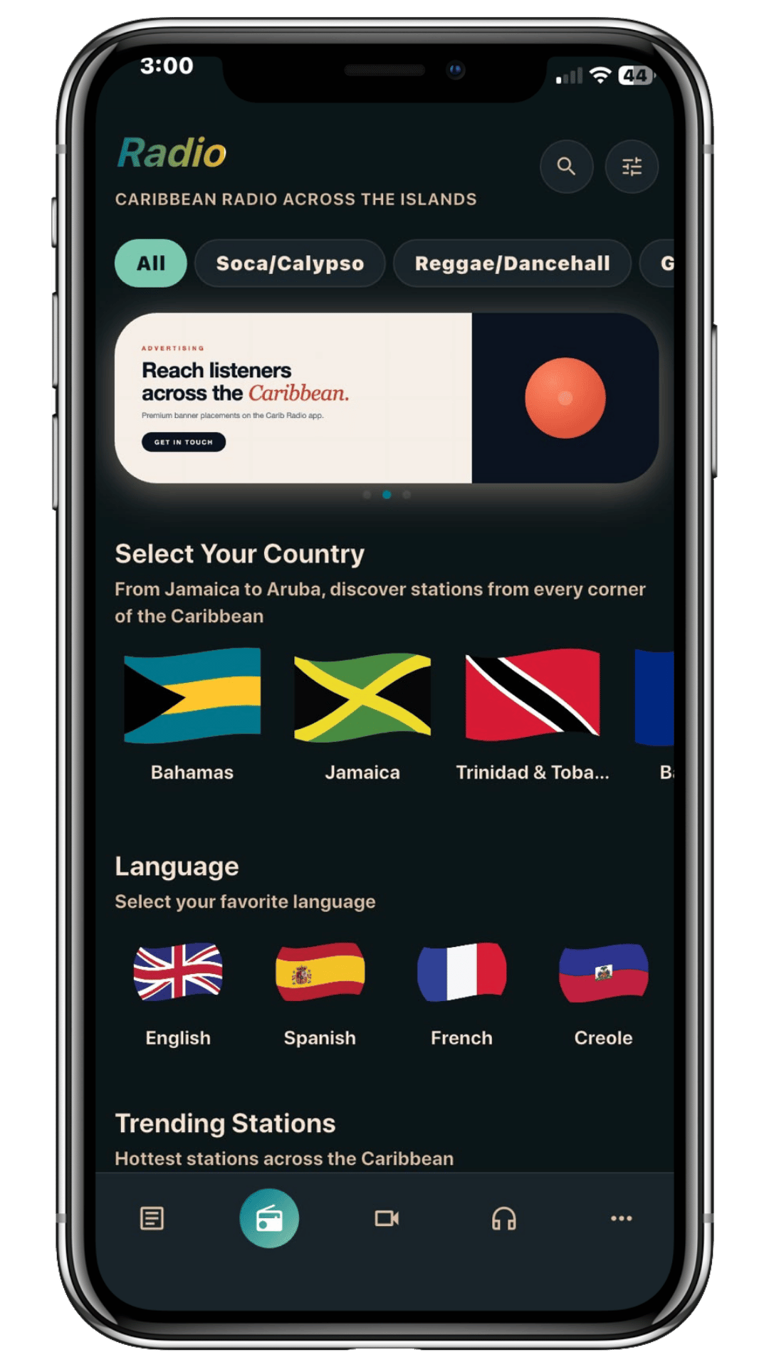 Carib Radio dial: live stations from sixteen Caribbean territories